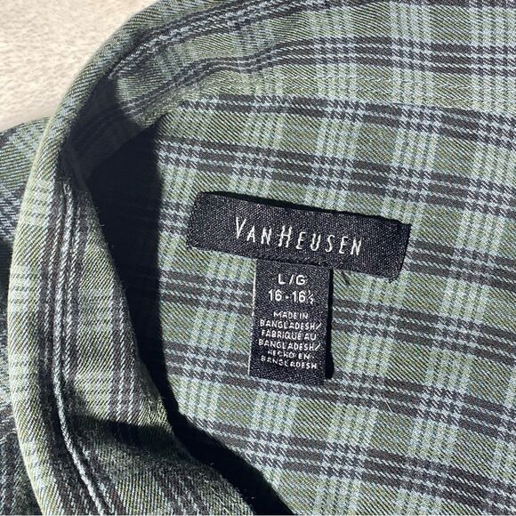 Men's 16-16 1/2 Neck Dark Green Plaid Button Down Dress Shirt - Large - Picture 11 of 11